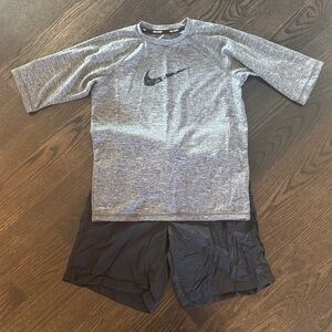 Nike Heather Gray and Black Swim Outfit